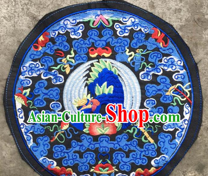 Chinese Traditional Embroidered Blue Clouds Birds Patch Decoration Embroidery Applique Craft Embroidered Round Accessories