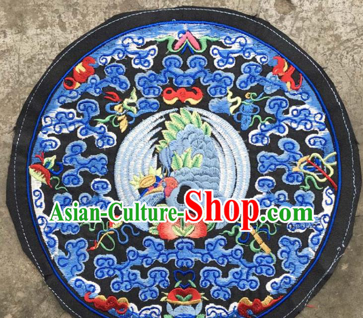 Chinese Traditional Embroidered Light Blue Clouds Birds Patch Decoration Embroidery Applique Craft Embroidered Round Accessories
