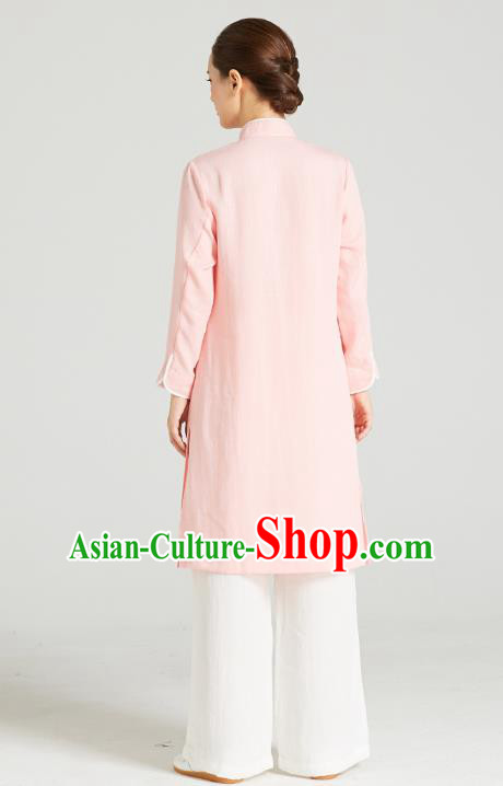 Professional Chinese Kung Fu Garment Wudang Tai Chi Training Outfits Traditional Pink Linen Blouse and Pants Costumes for Women