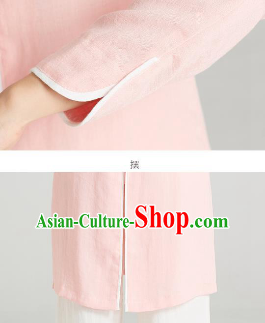 Professional Chinese Kung Fu Garment Wudang Tai Chi Training Outfits Traditional Pink Linen Blouse and Pants Costumes for Women