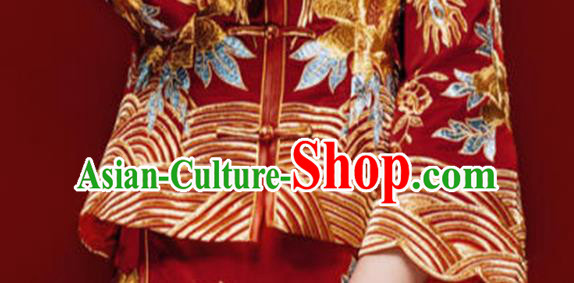 Chinese Traditional Wedding Embroidered Costumes Bride Apparels Xiuhe Suits Red Blouse and Dress for Women