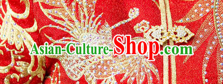 Chinese Traditional Wedding Drilling Phoenix Costumes Bride Apparels Xiuhe Suits Embroidered Red Blouse and Dress for Women