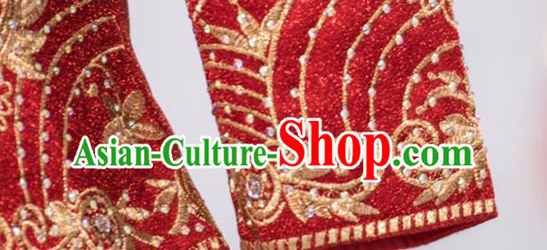 Chinese Traditional Wedding Apparels Embroidered Red Blouse and Dress Costumes Bride Drilling Xiuhe Suits for Women