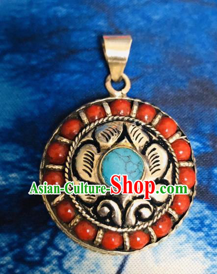 Chinese Traditional Tibetan Nationality Jewelry Accessories Decoration Zang Ethnic Handmade Necklace Pendant for Women