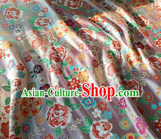 Japanese Traditional Rose Flowers Pattern Design Pink Brocade Fabric Nishijin Silk Traditional Asian Yamato Kimono Tapestry Satin Material