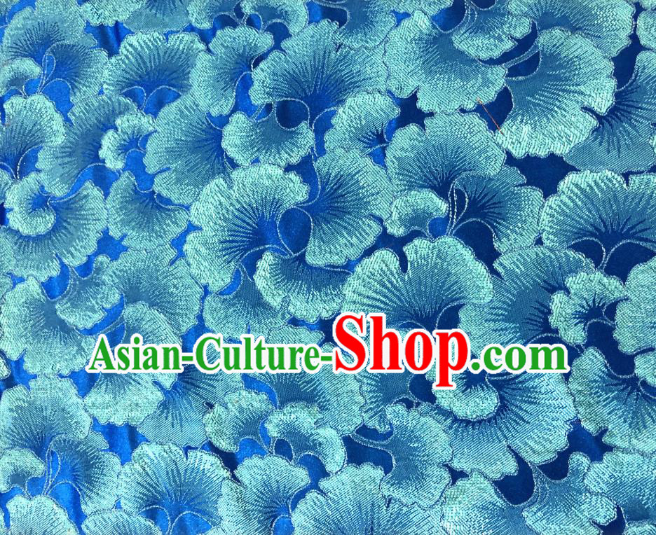Asian Chinese Traditional Ginkgo Leaf Pattern Design Deep Blue Brocade Fabric Silk Tang Suit Tapestry Material