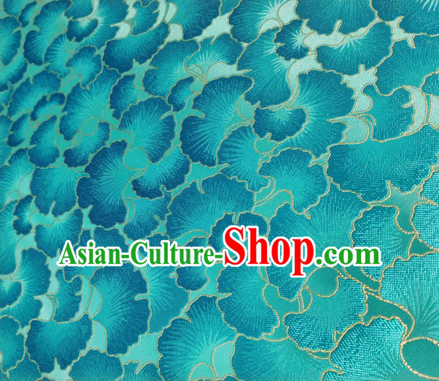 Asian Chinese Traditional Ginkgo Leaf Pattern Design Teal Brocade Fabric Silk Tang Suit Tapestry Material