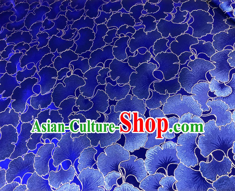 Asian Chinese Traditional Ginkgo Leaf Pattern Design Royalblue Brocade Fabric Silk Tang Suit Tapestry Material