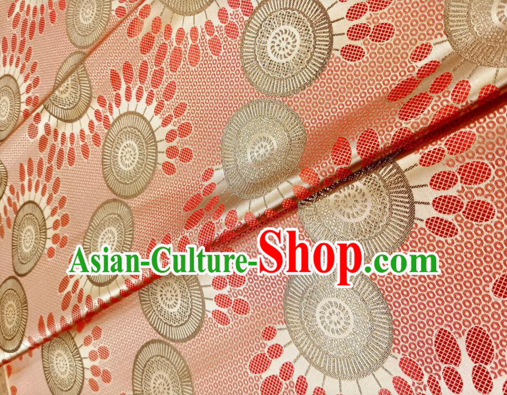 Asian Chinese Traditional Wheel Flower Pattern Design Pink Golden Brocade Fabric Silk Tapestry Mongolian Robe Material