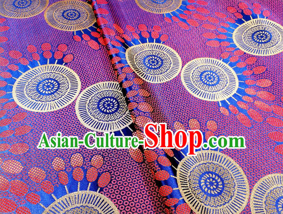 Asian Chinese Traditional Wheel Flower Pattern Design Royalblue Brocade Fabric Silk Tapestry Mongolian Robe Material