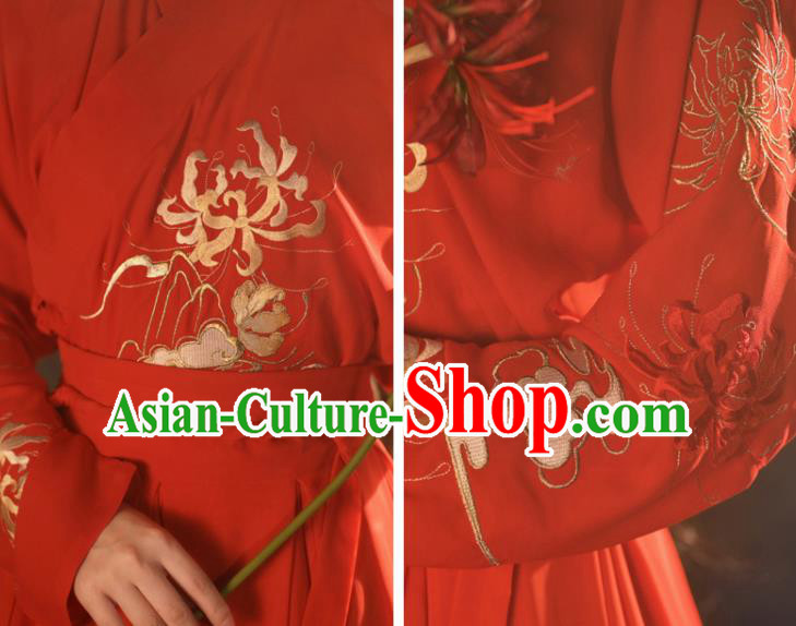 Chinese Ancient Fox Fairy Red Hanfu Costumes Jin Dynasty Royal Princess Cloak Blouse and Skirt Wedding Garment Full Set