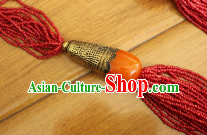 Chinese Traditional Tibetan Nationality Beeswax Jewelry Accessories Decoration Zang Ethnic Handmade Red Beads Necklace Pendant for Women