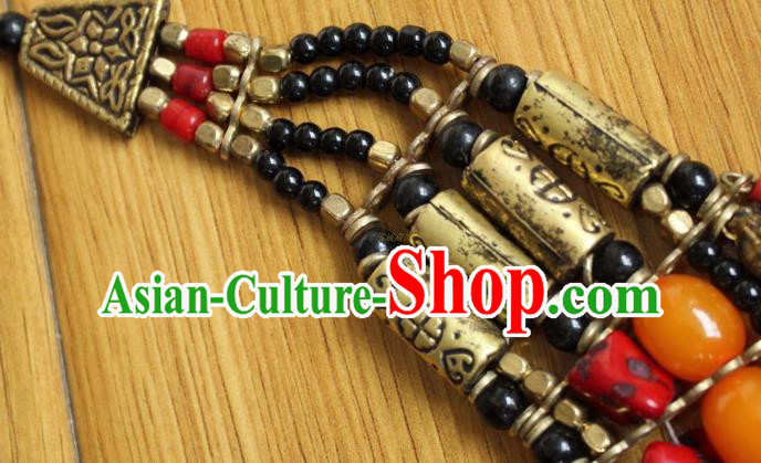 Chinese Traditional Tibetan Nationality Red Kallaite Jewelry Accessories Decoration Zang Ethnic Handmade Beeswax Necklace Pendant for Women