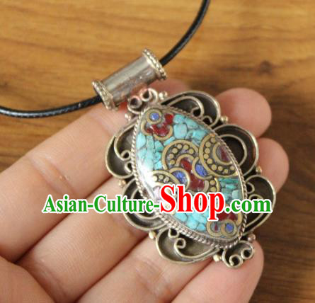 Chinese Traditional Tibetan Nationality Retro Necklet Pendant Decoration Zang Ethnic Handmade Necklace Jewelry Accessories for Women