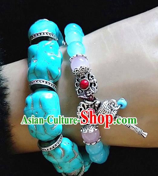 Chinese Traditional Tibetan Nationality Blue Stone Bracelet Accessories Decoration Handmade Zang Ethnic Bangle for Women