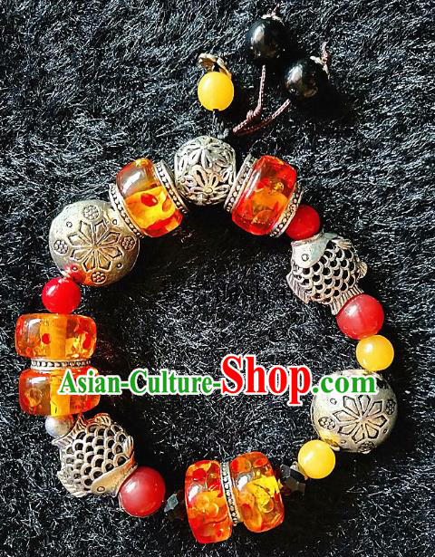 Chinese Traditional Tibetan Nationality Chrysophoron Beads Bracelet Accessories Decoration Handmade Zang Ethnic Bangle for Women