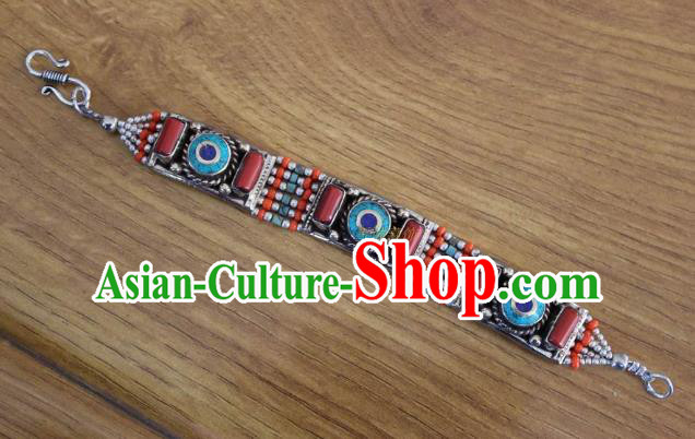 Chinese Traditional Tibetan Nationality Corallite Bracelet Jewelry Accessories Decoration Handmade Zang Ethnic Bangle for Women