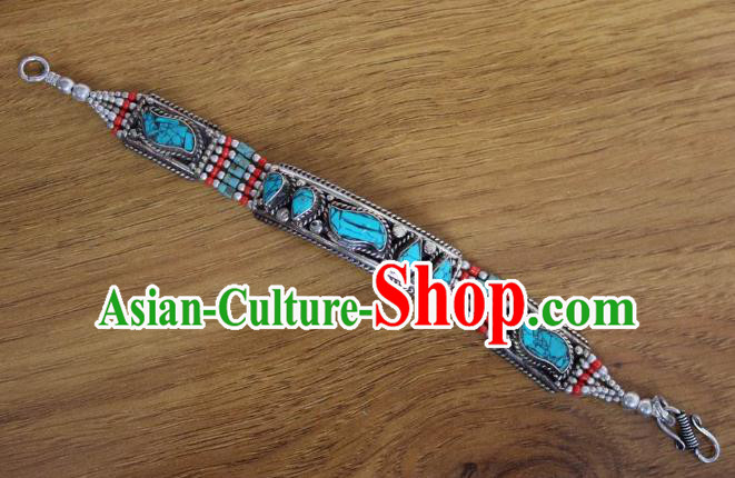 Chinese Traditional Tibetan Nationality Calaite Bracelet Jewelry Accessories Decoration Handmade Zang Ethnic Turquoise Bangle for Women