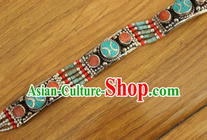 Chinese Traditional Tibetan Nationality Court Bracelet Jewelry Accessories Decoration Zang Ethnic Handmade Silver Bangle for Women