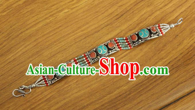 Chinese Traditional Tibetan Nationality Court Bracelet Jewelry Accessories Decoration Zang Ethnic Handmade Silver Bangle for Women