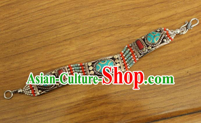 Chinese Traditional Tibetan Nationality Court Silver Bracelet Jewelry Accessories Decoration Zang Ethnic Handmade Bangle for Women
