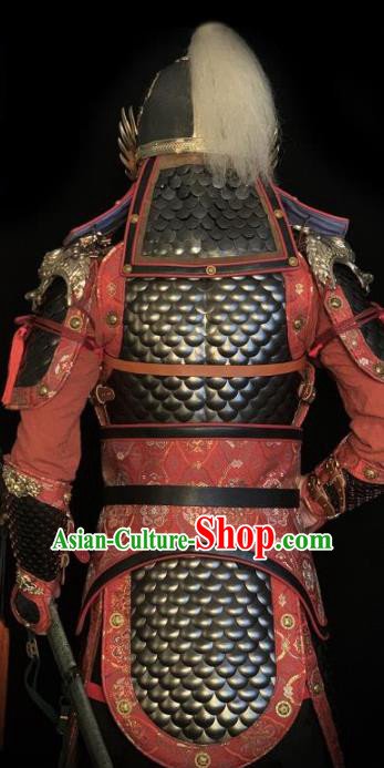 Traditional Chinese Han Dynasty General Body Armor Ancient Warrior Military Officer Costumes and Helmet for Men