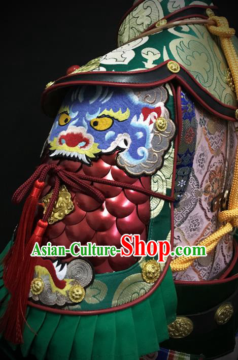 Traditional Chinese Tang Dynasty General Iron Leather Body Armor Ancient Warrior Military Officer Costumes and Helmet Full Set