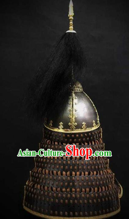 Traditional Chinese Ming Dynasty General Iron Hat Headpiece Ancient Military Officer Cavalry Helmet for Men