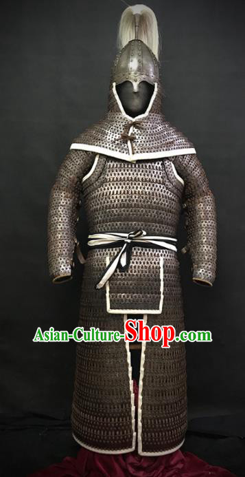 Traditional Chinese Song Dynasty Western Xia Regime General Body Armor Ancient Military Officer Cavalry Costumes and Helmet Full Set