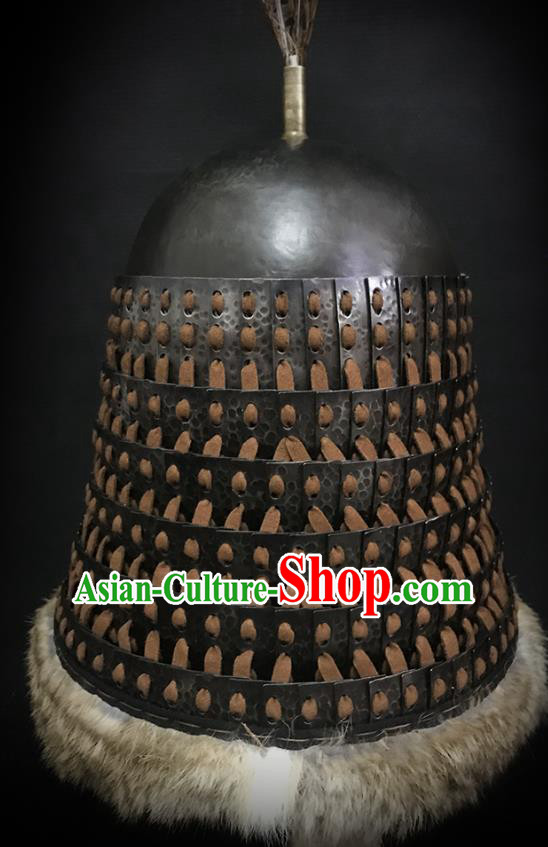 Traditional Chinese Song Dynasty Jin State General Iron Armet Hat Headpiece Ancient Military Officer Cavalry Helmet for Men
