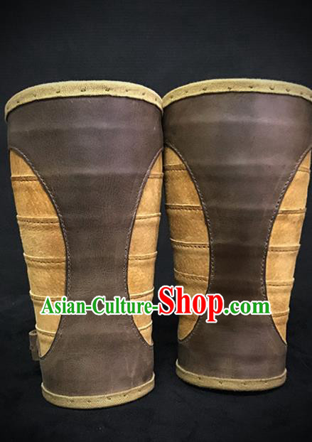 Traditional Chinese Song Dynasty Brown Leather Wrist Guard Warrior Wristband Armor Ancient Soldier Wristlets for Men