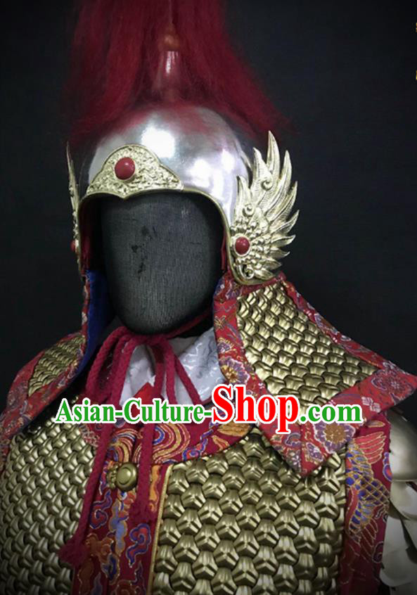 Traditional Chinese Ming Dynasty Imperial Guard Body Armor Outfits Ancient Infantry General Iron Costumes and Helmet Full Set