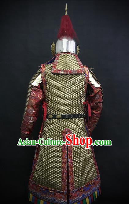 Traditional Chinese Ming Dynasty Imperial Guard Body Armor Outfits Ancient Infantry General Iron Costumes and Helmet Full Set