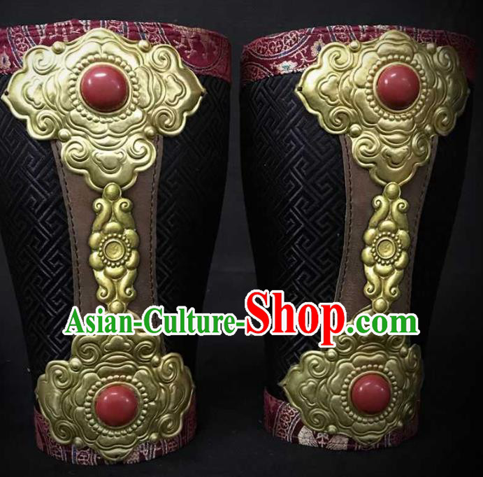 Traditional Chinese Song Dynasty Warrior Black Brocade Wrist Guard Wristband Armor Ancient Soldier Leather Wristlets for Men