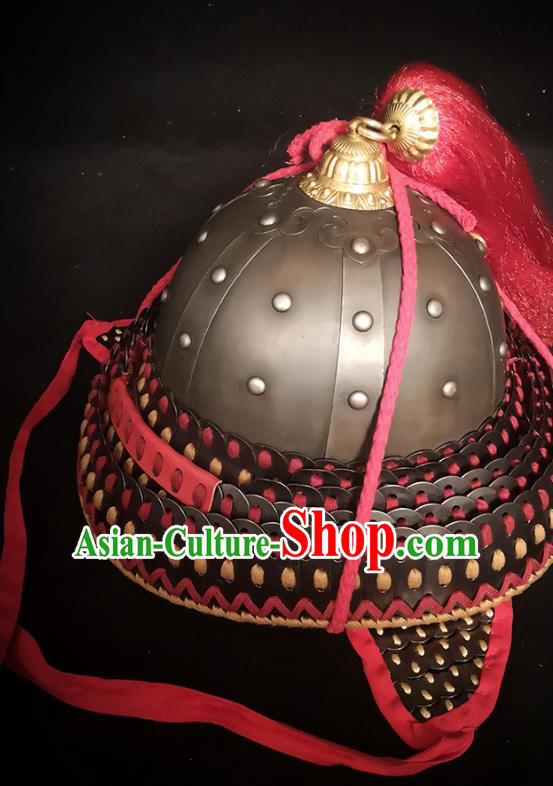 Traditional Chinese Song Dynasty Infantry Warrior Iron Armet Hat Headpiece Ancient General Helmet for Men