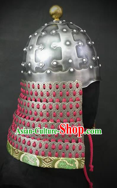Traditional Chinese Tang Dynasty General Armor Hat Headpiece Ancient Soldier Warrior Iron Helmet for Men