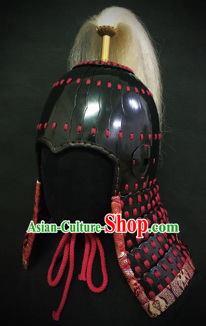 Traditional Chinese Tang Dynasty General Black Armor Hat Headpiece Ancient Soldier Warrior Armet Iron Helmet for Men