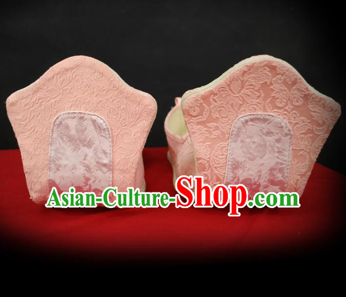 Traditional Chinese Han Dynasty Princess Pink Satin Shoes Ancient Court Woman Brocade Hanfu Shoes Cloth Shoes