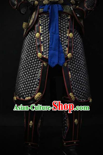 Traditional Chinese Ming Dynasty Soldier Body Armor Outfits Ancient Infantry General Copper Costumes and Helmet Full Set