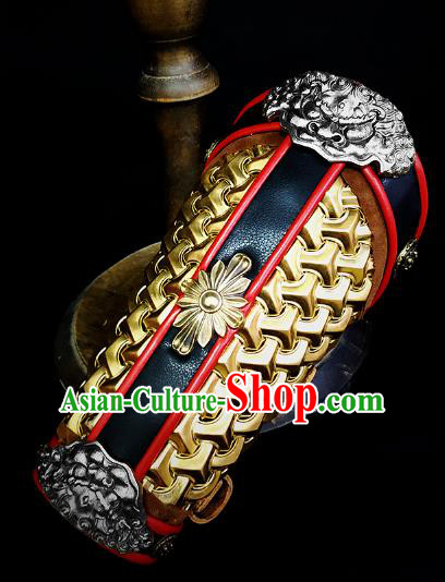 Traditional Chinese Song Dynasty Infantry Warrior Golden Magal Wrist Guard Wristband Armor Ancient Soldier Leather Wristlets Armband for Men