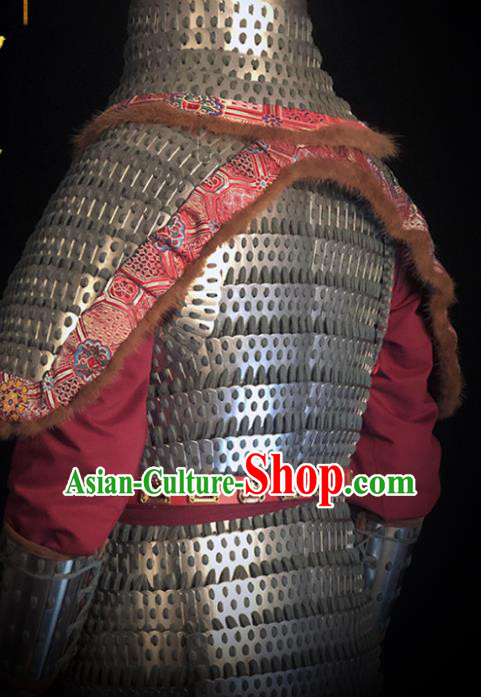 Traditional Chinese Song Dynasty Military Officer Body Armor Outfits Ancient Film Liao State General Iron Costumes and Helmet Full Set
