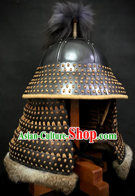 Traditional Chinese Song Dynasty General Armor Hat Headpiece Ancient Film Jin State Soldier Warrior Armet Iron Helmet for Men