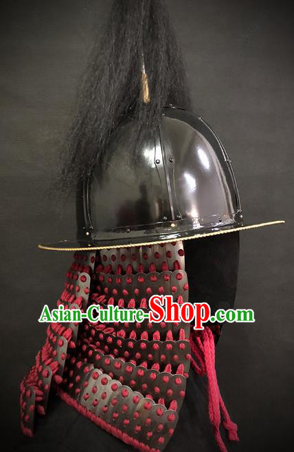 Traditional Chinese Ming Dynasty General Armor Hat Headpiece Ancient Film Soldier Warrior Armet Iron Helmet for Men
