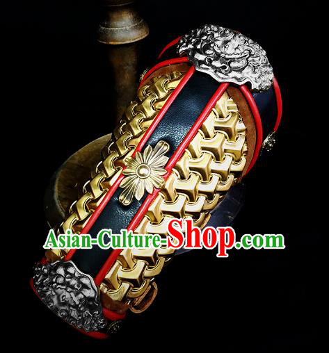 Traditional Chinese Song Dynasty Infantry Warrior Copper Wrist Guard Wristband Armor Ancient Soldier Leather Wristlets Armband for Men