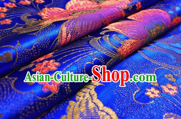 Asian Chinese Traditional Flowers Pattern Design Royalblue Brocade Silk Fabric Cheongsam Tapestry Satin Material DIY Damask