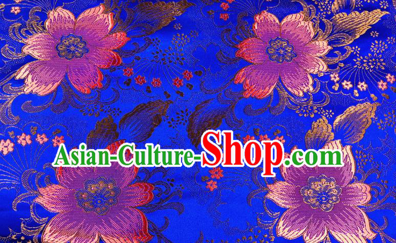 Asian Chinese Traditional Flowers Pattern Design Royalblue Brocade Silk Fabric Cheongsam Tapestry Satin Material DIY Damask