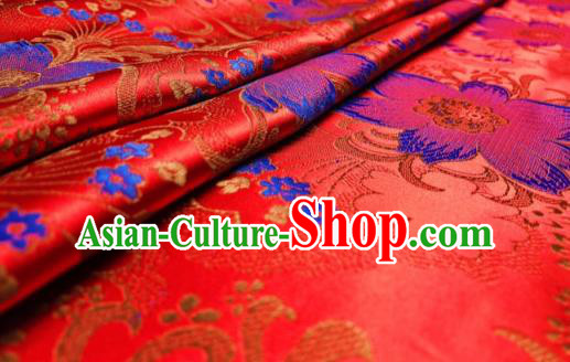 Asian Chinese Traditional Flowers Pattern Design Red Brocade Silk Fabric Cheongsam Tapestry Satin Material DIY Damask