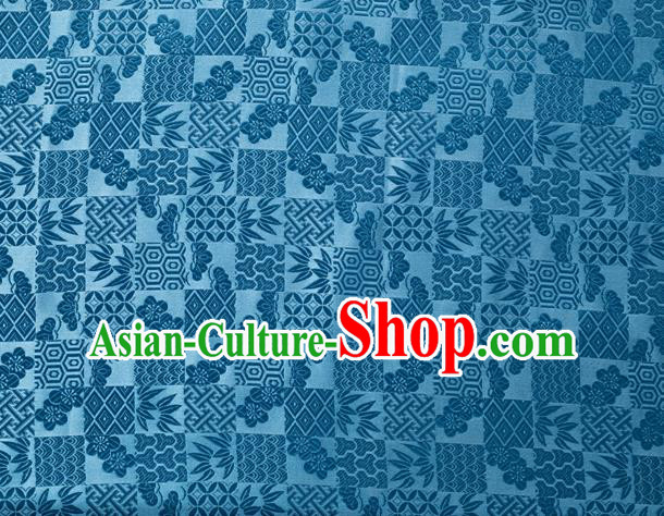 Japanese Traditional Bamboo Leaf Coppor Pattern Design Deep Blue Brocade Fabric Silk Material Traditional Asian Japan Kimono Dress Satin Tapestry
