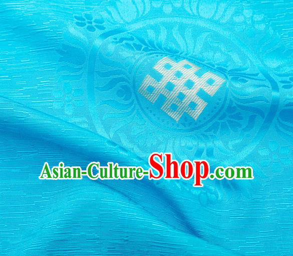 Asian Chinese Traditional Auspicious Pattern Design Light Blue Brocade Tang Suit Silk Fabric Tapestry Material DIY Satin Damask