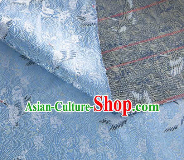 Japanese Traditional Cloud Crane Pattern Design Light Blue Brocade Fabric Silk Material Traditional Asian Japan Kimono Dress Satin Tapestry